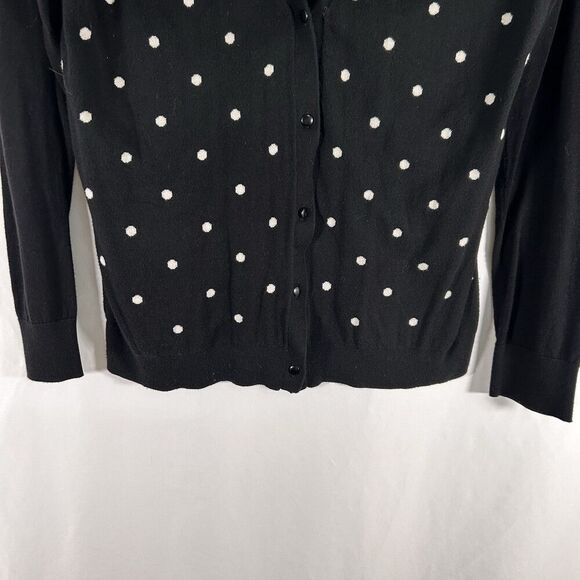LOFT Cardigan Women's Large Black Polka Dot Button Front Long Sleeve Cotton - Picture 3 of 6